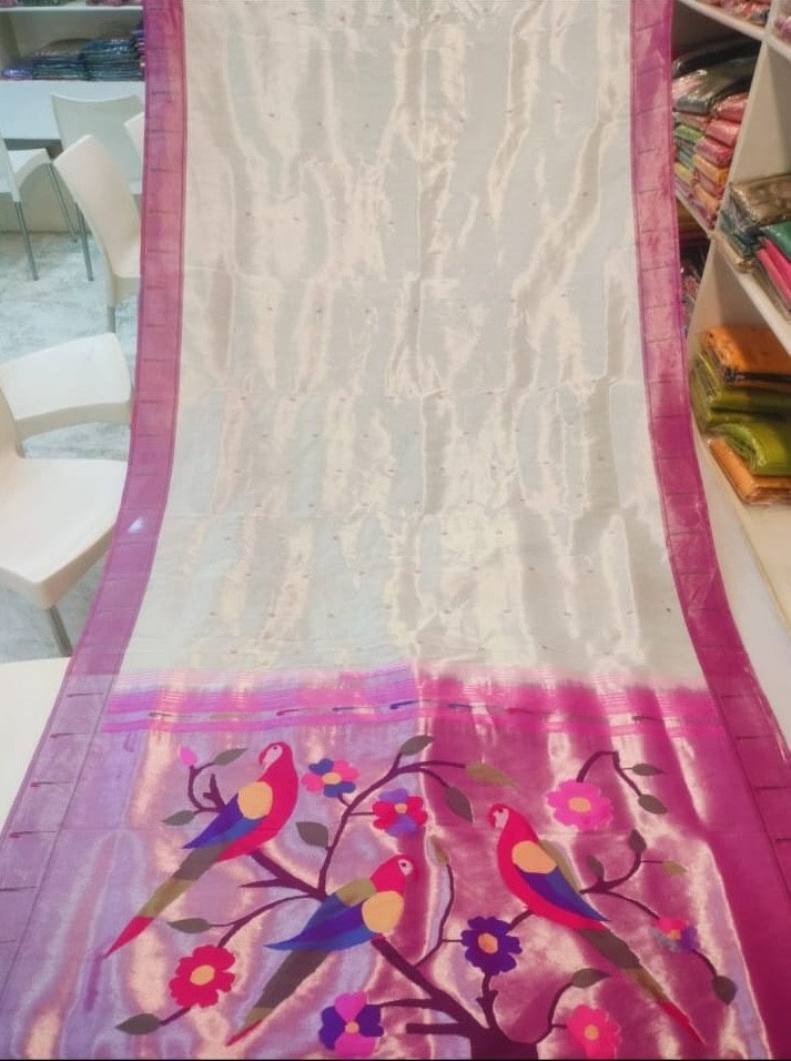 Elegant Pink Tissue Silk Saree with Zari Border – Festive & Wedding Wear
