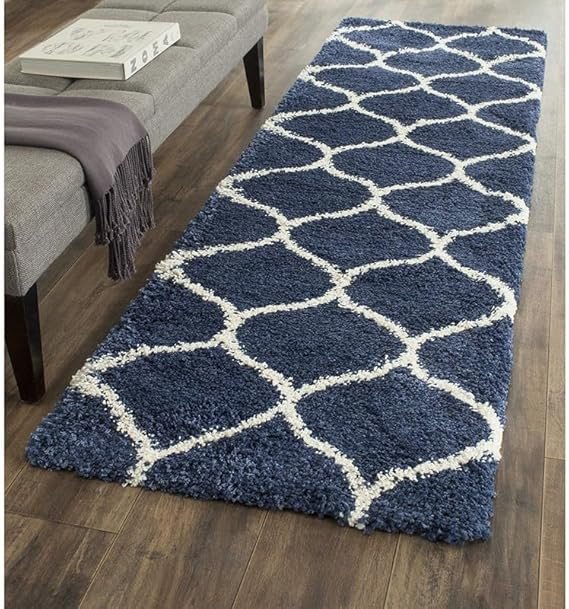 FIASCO Polyester Shaggy Bedside Runner, Soft Indoor Modern Shaggy, Soft Rugs for- Living Room, Dinning Room, Office, Bedroom & Hallway Carpet Rugs (1.5X3 Feet Blue mandir)