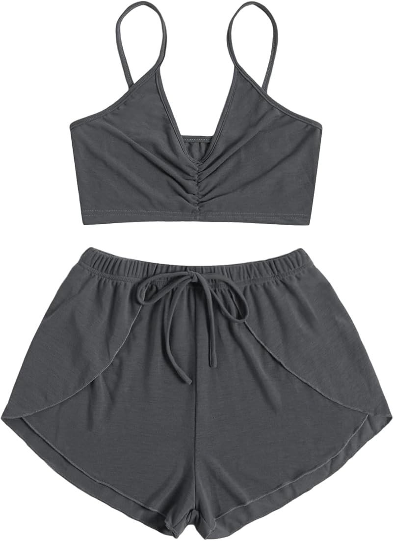 2 Piece Shorts with Cami Ruching Top Co-ord Set