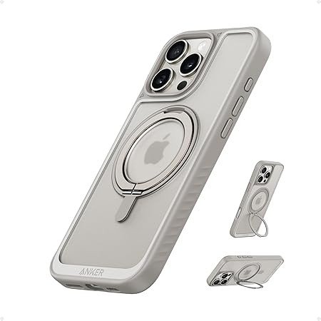 Anker Ultra Magnetic for iPhone Case with Sturdy 360° Ring Stand, Military-Grade Shockproof Kickstand Compatible with MagSafe (Titanium, iPhone 16 Pro Max)