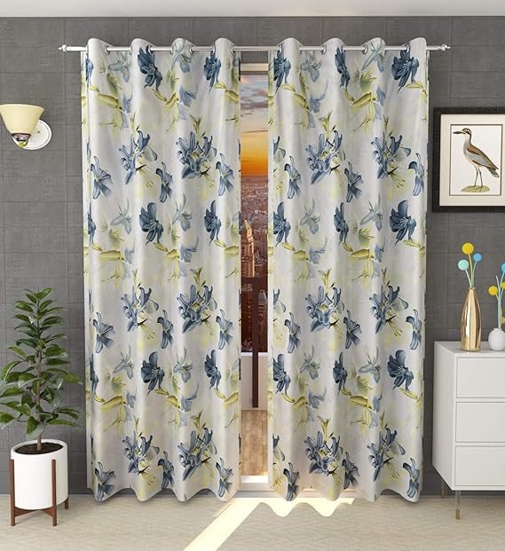 HOME UTSAV Digital Printed Floral Curtains Door 7 Feet, Pack of 2, Grey
