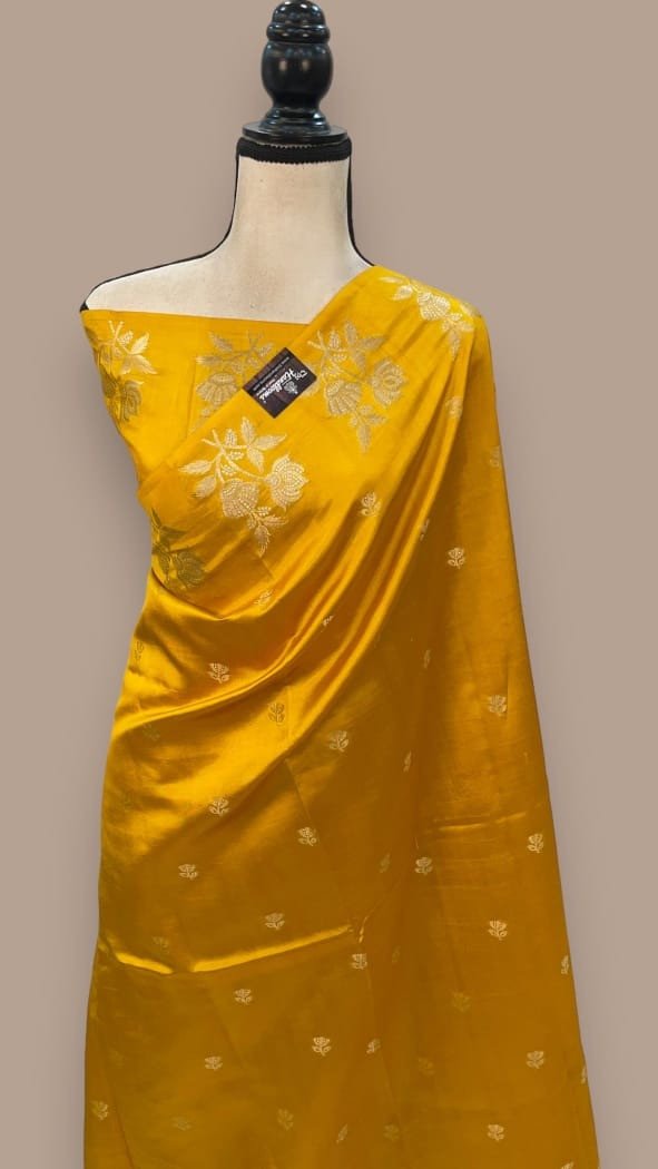 Soft Semi Mango Kataan Silk Zari Pattern Designs Sarees
