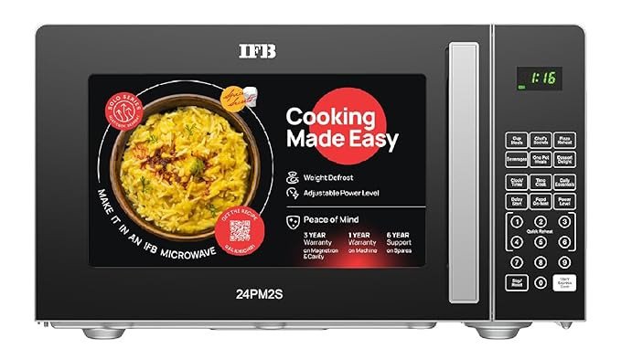 IFB 24L Solo Microwave Oven (24PM2S, Multi Stage Cooking with 69 Indian & Continental Auto Cook Menus, Child-lock Protection, Deodorize function, Delay Start & Power Save, black)