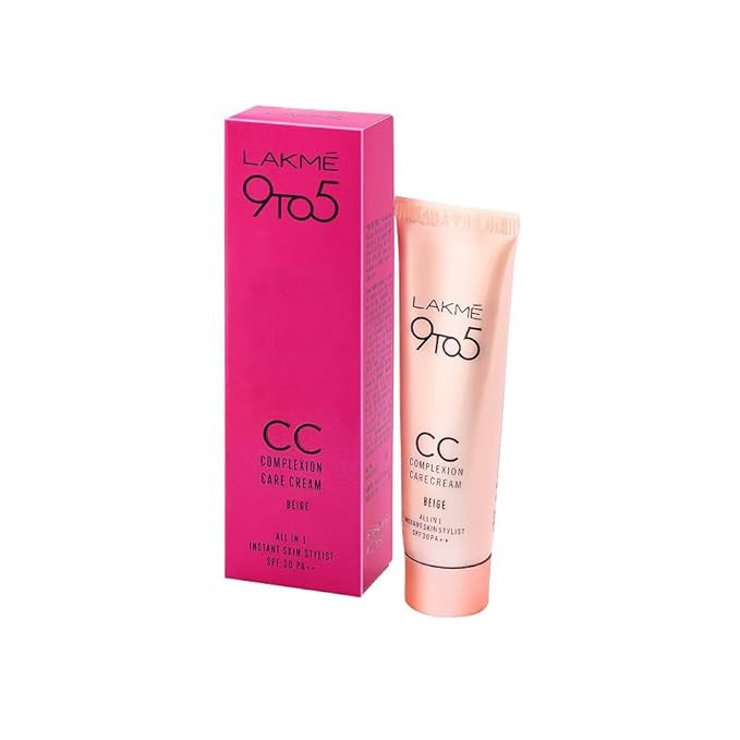 Lakme 9 to 5 CC Cream Mini, 01 - Beige, Light Face Makeup with Natural Coverage, SPF 30 - Tinted Moisturizer to Brighten Skin, Conceal Dark Spots, 9 g
