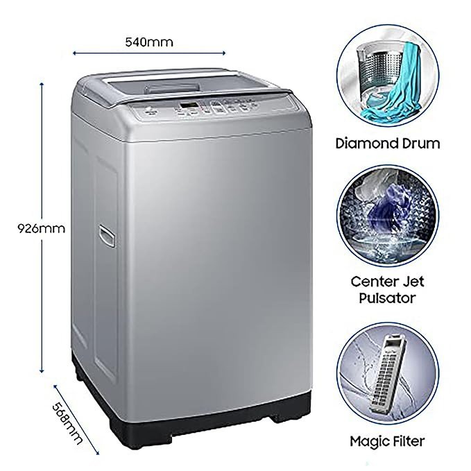 Samsung 7 kg, Fully-Automatic Top Load Washing Machine with Diamond Drum (WA70A4002GS/TL, Imperial Silver)