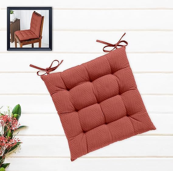 Home Collection Cotton Shell | Mixfiber Filled |Multipurpose Chair Cushion/Pad with Ties - Pack of 1 (45x45CM - 18"x18", Brown)
